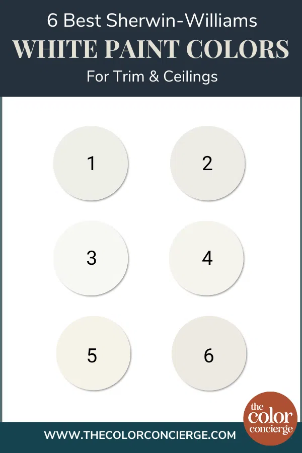 Swatches of Sherwin-Williams white trim paint colors