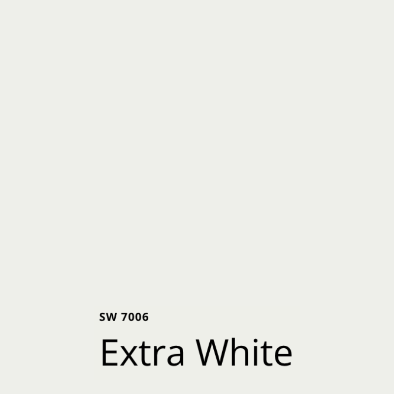 A paint swatch of Sherwin-Williams Extra White trim paint.