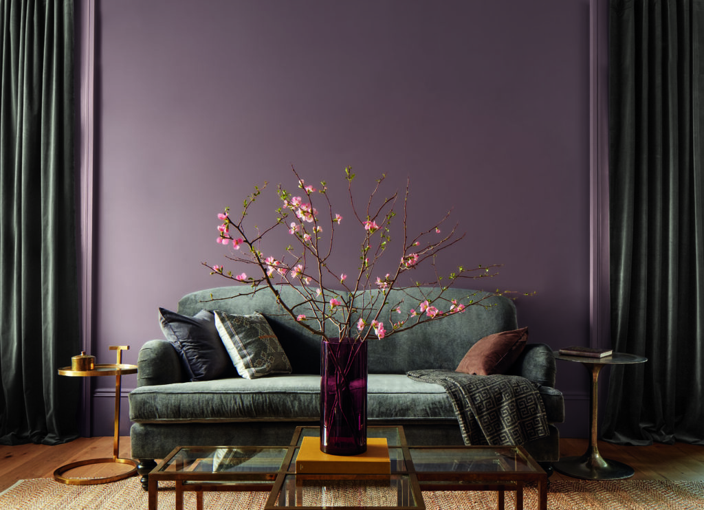 A living room is painted with BM Cinnamon Slate