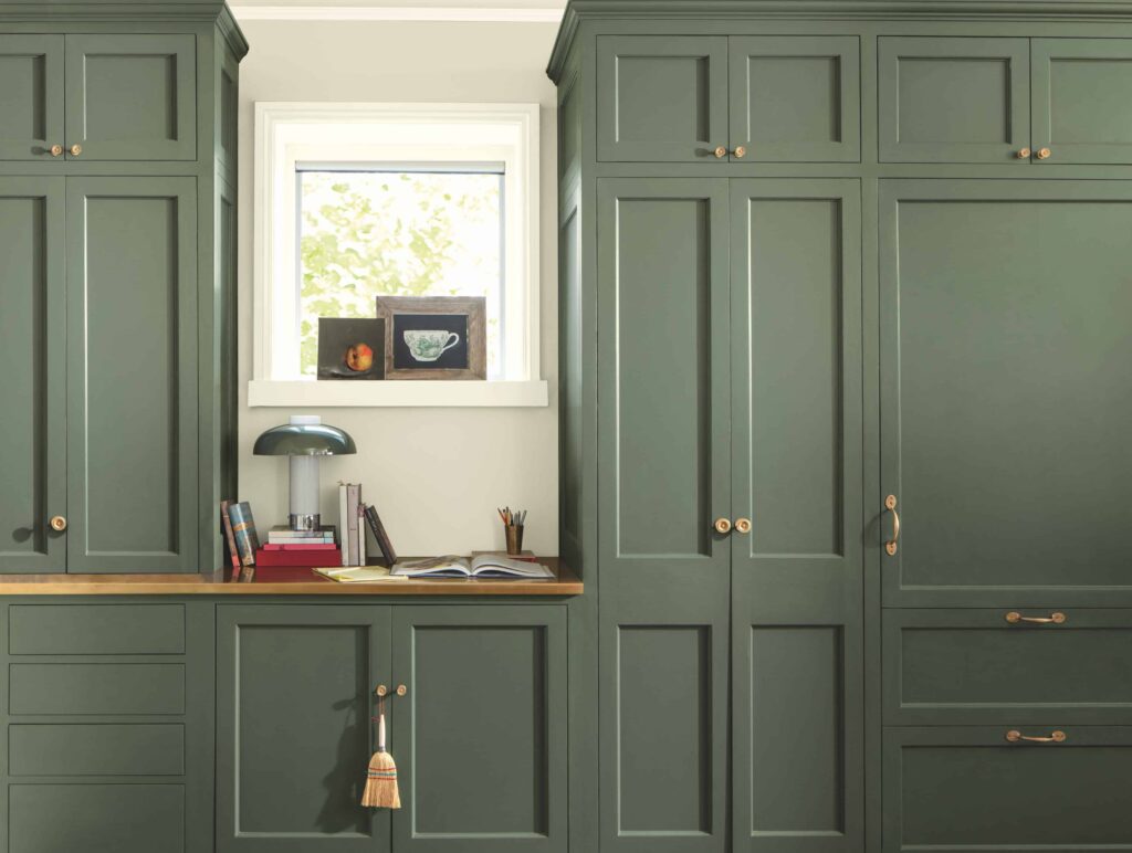 Kitchen cabinets are painted with BM Rosepine paint.