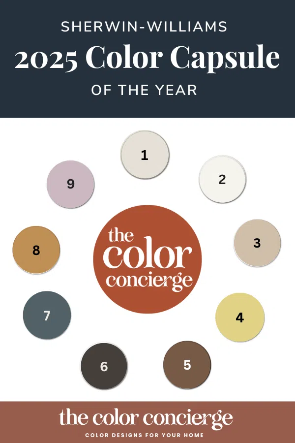 All 9 paint colors of the Sherwin-Williams 2025 Color of the Year Capsule collection.