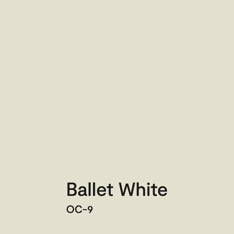 A swatch of Benjamin Moore Ballet White paint