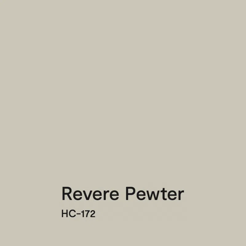 A swatch of Benjamin Moore Revere Pewter paint