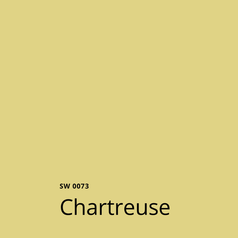 A swatch of SW Chartreuse paint, part of the Sherwin-Williams 2025 Color of the Year Capsule