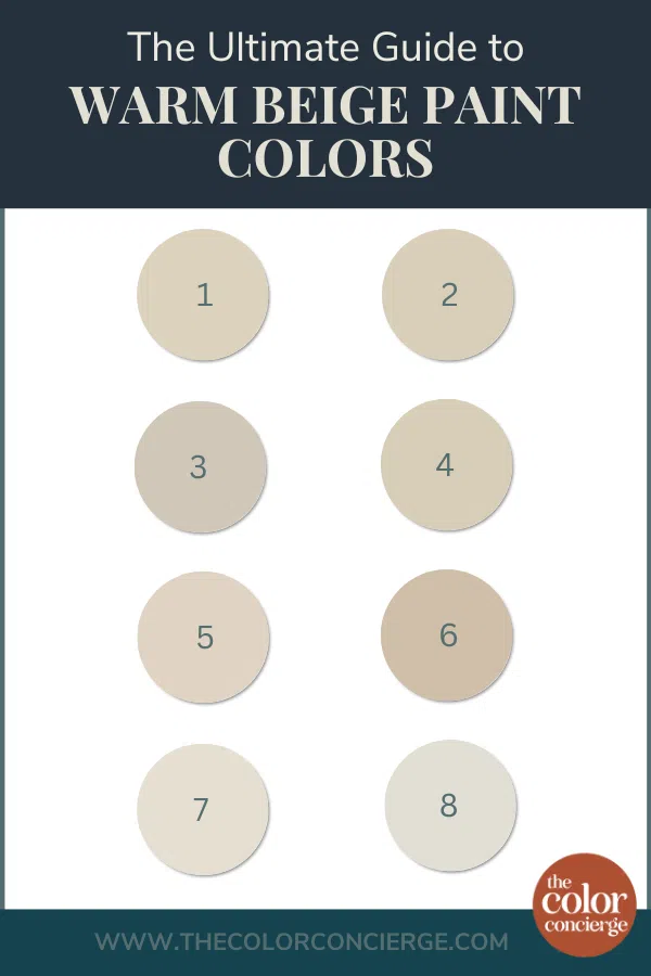 Rows of neutral warm beige paint color swatches