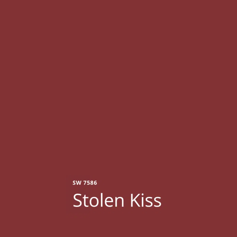 A swatch of Sherwin-Williams Stolen Kiss exterior paint, one of the best front door paint colors.