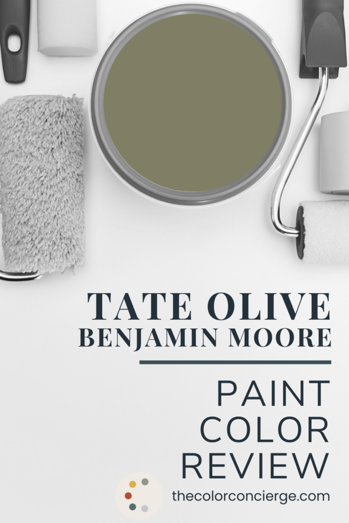 A bucket of BM Tate Olive paint