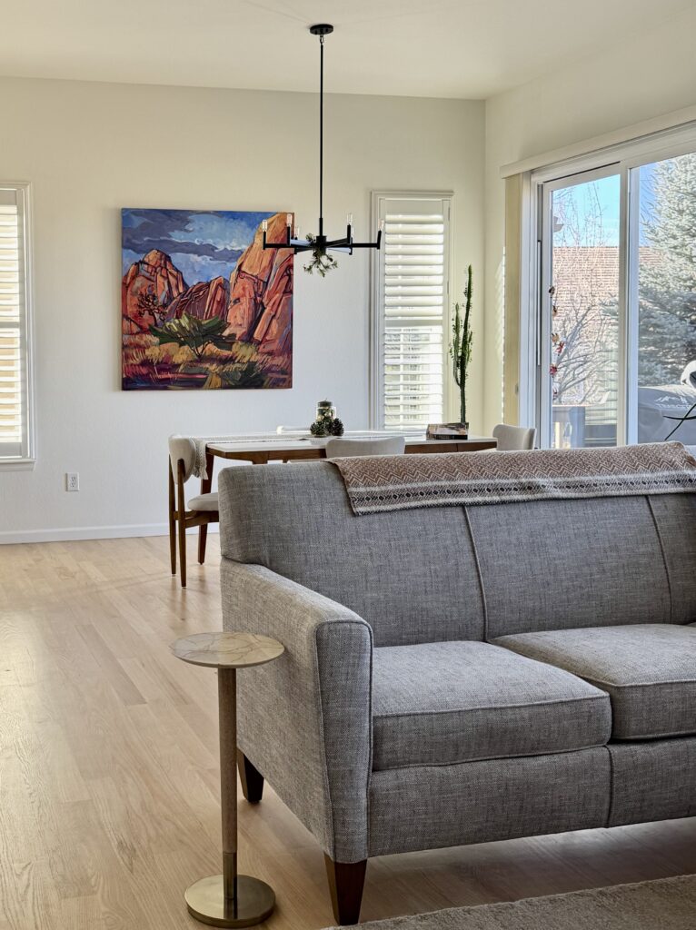 A living room painted with SW Alabaster paint