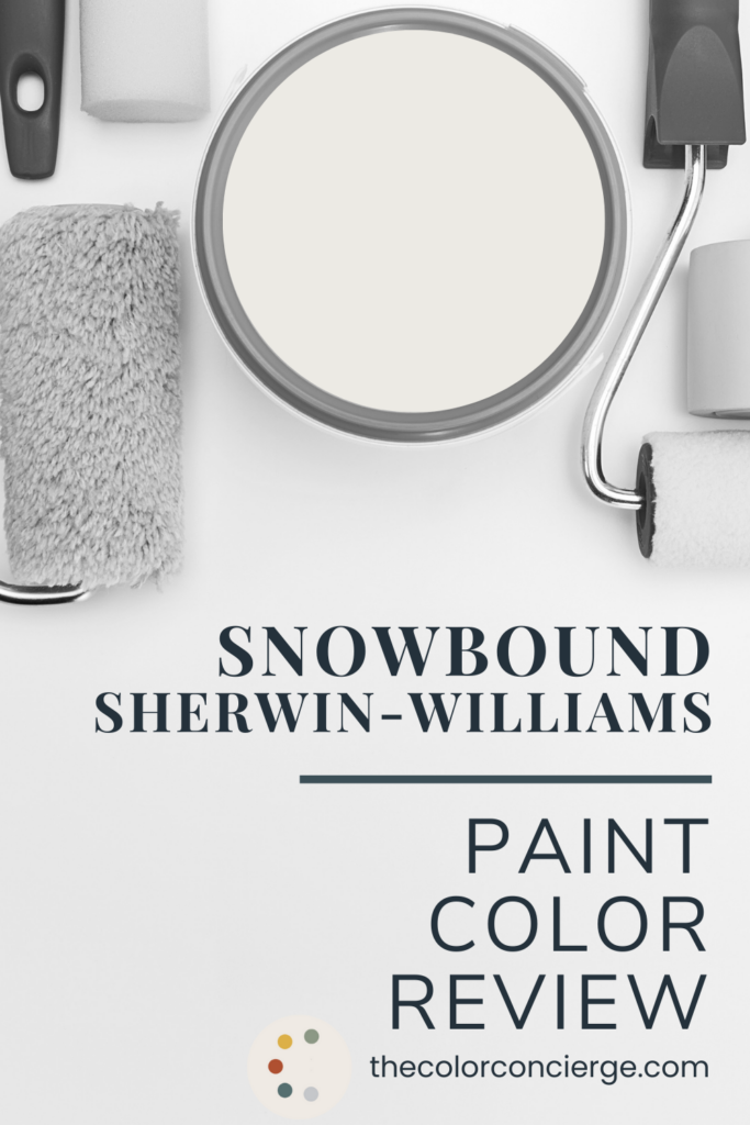 A bucket of Sherwin-Williams Snowbound paint.