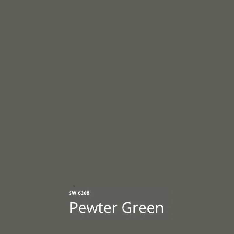 A swatch of SW Pewter Green paint