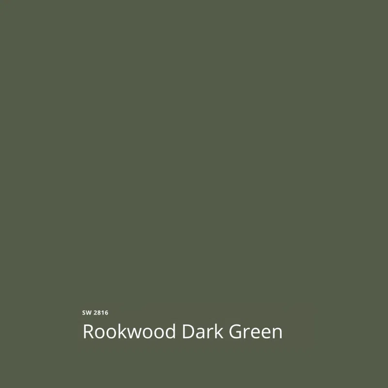 A swatch of SW Rookwood Dark Green paint, one of the best dark green paint colors