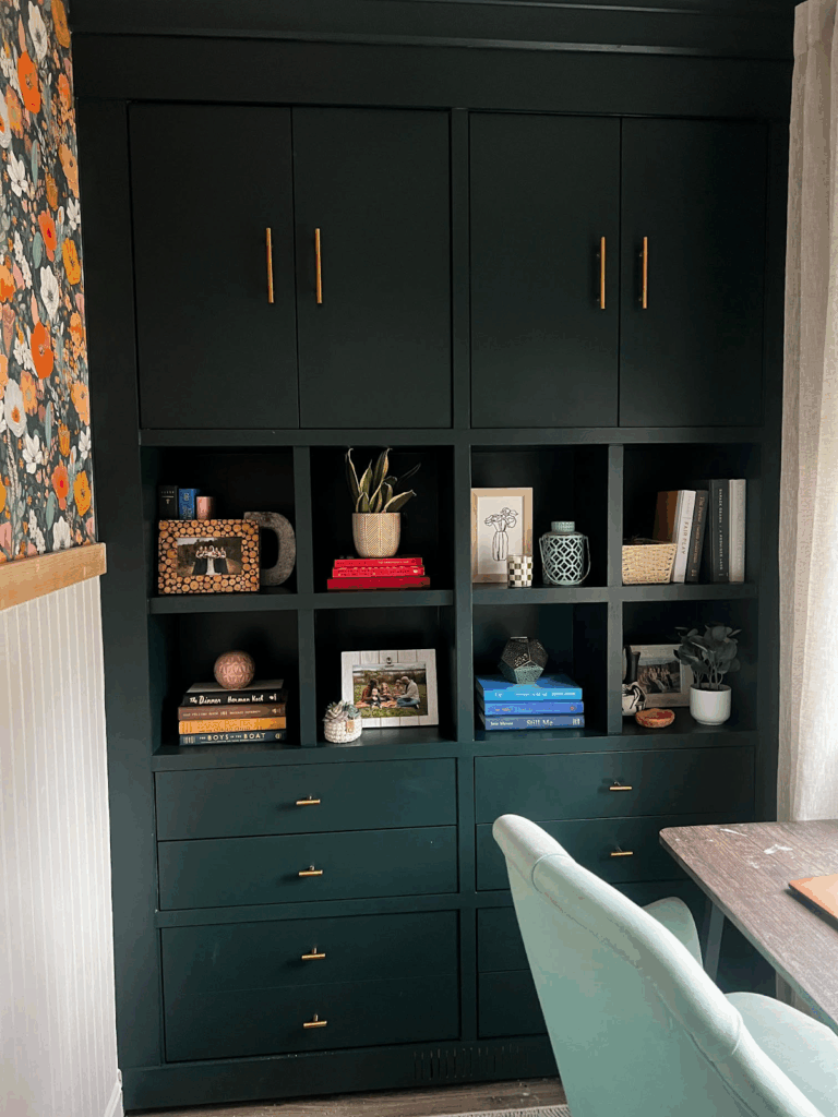 An office painted with BM Salamander cabinets