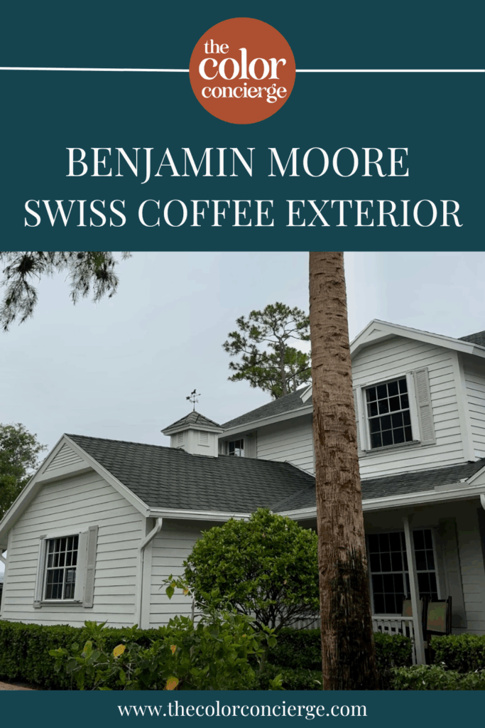 A home features a low contrast BM Swiss Coffee exterior color palette.