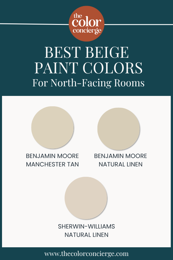 Swatches of the best beige paint colors for North-facing rooms