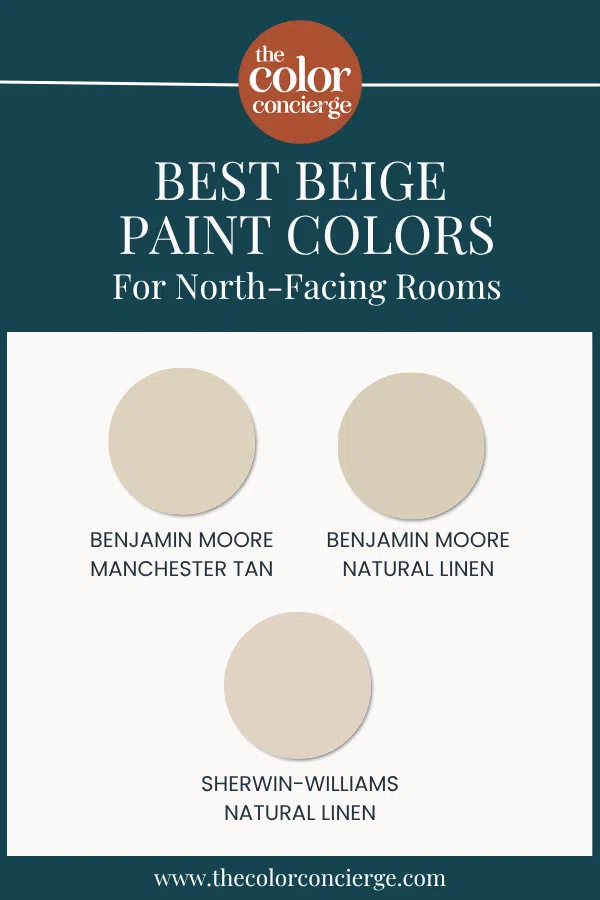 Swatches of the best beige paint colors for North-facing rooms