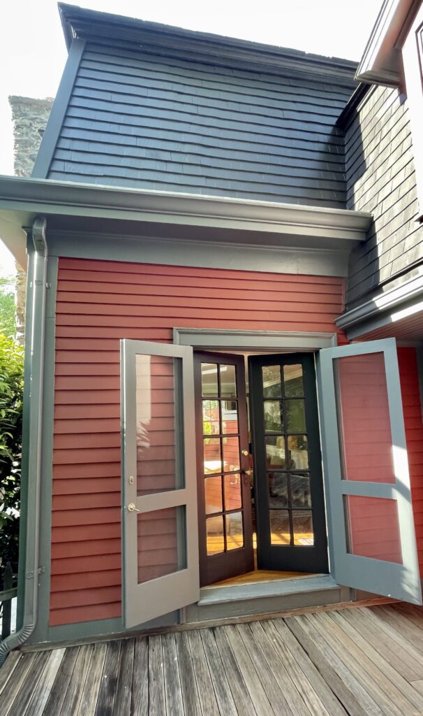 SW Rustic Red Exterior with SW Roycroft Pewter exterior trim