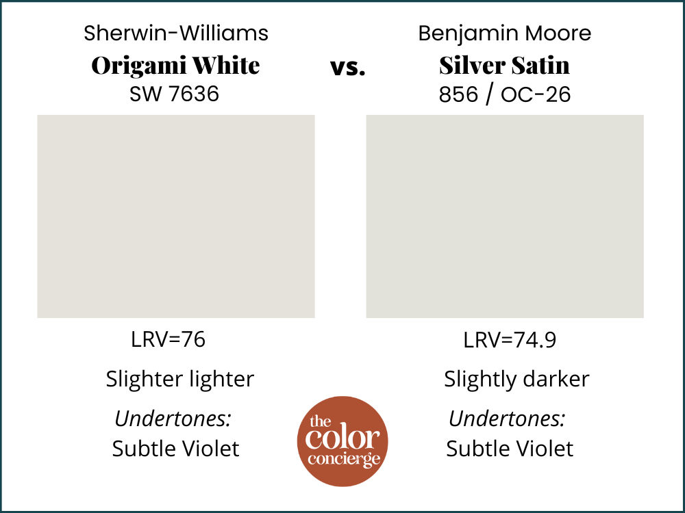 SW Origami White vs Benjamin Moore Silver Satin