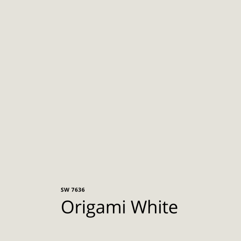 A swatch of Sherwin-Williams Origami White paint.