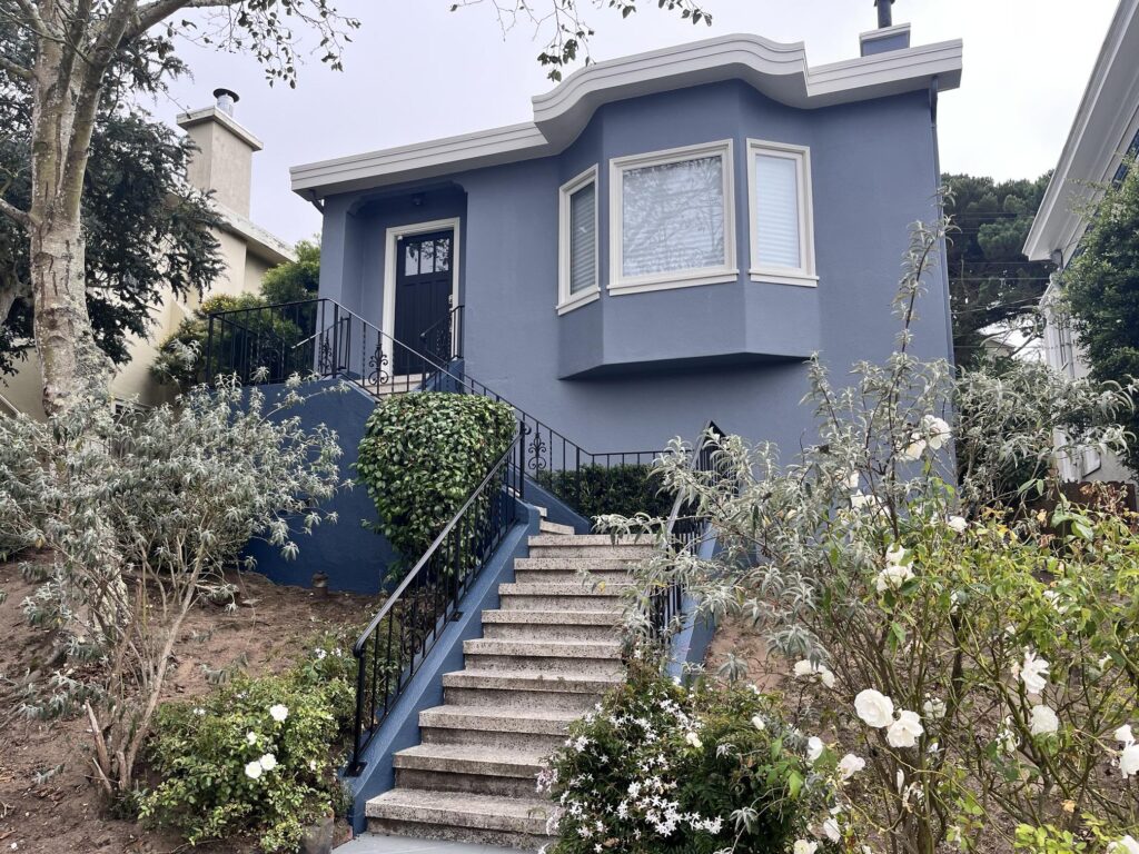 Sherwin-Williams Sea Serpent Color Palette with SW Origami White Exterior Trim