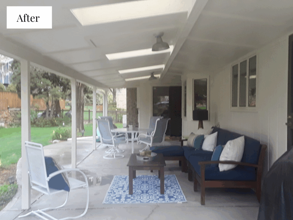A porch painted with SW Neutral Ground exterior paint.