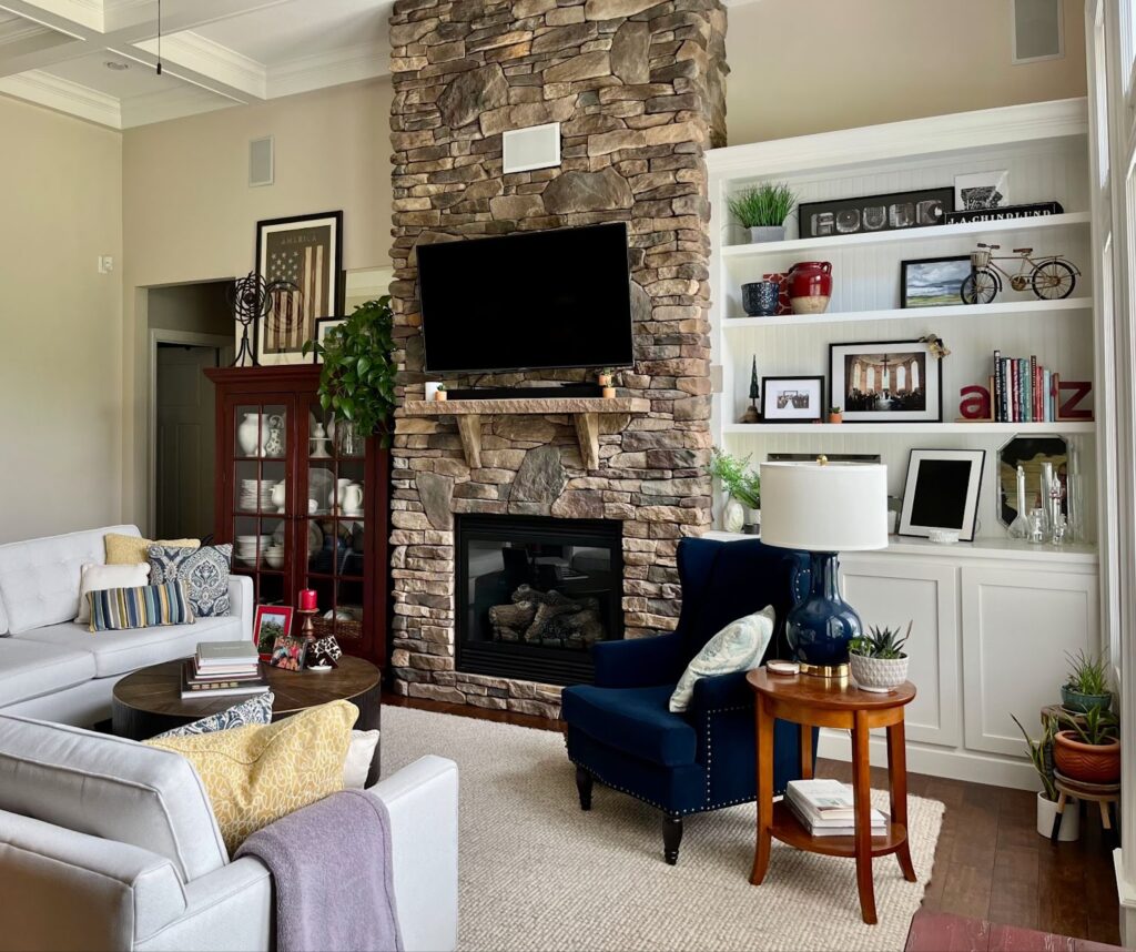 A living room painted with Sherwin-Williams Natural Linen paint. 