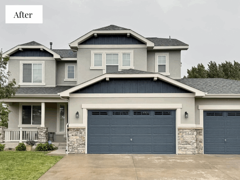 A home painted with SW Dorian Gray exterior paint.