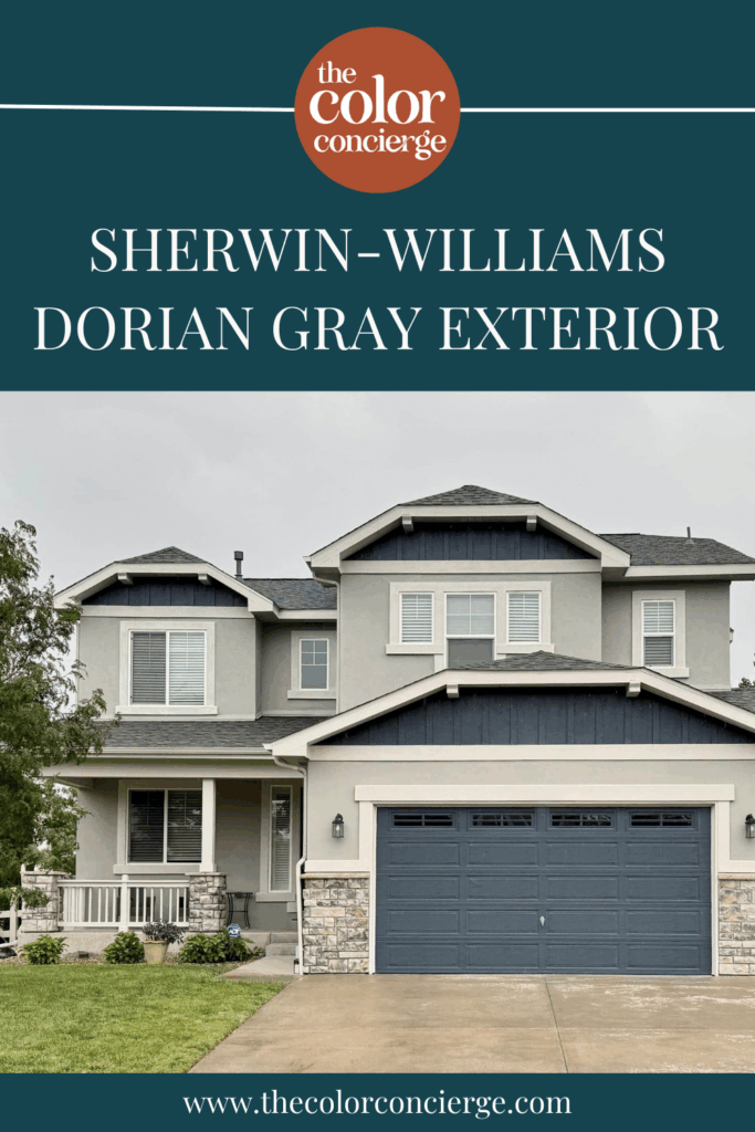 A home painted with Sherwin-Williams Dorian Gray exterior color palette.