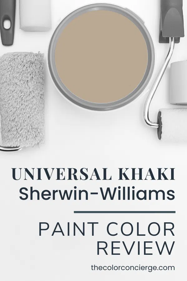 A bucket of SW Universal Khaki paint, the 2026 Sherwin-Williams Color of the Year