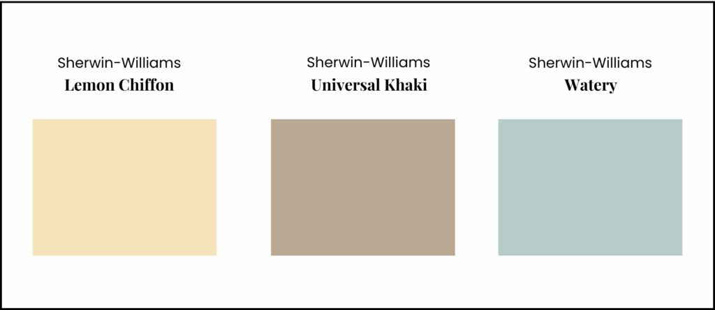 Sherwin-Williams Lemon Chiffon, Universal Khaki and Watery Paint Colors