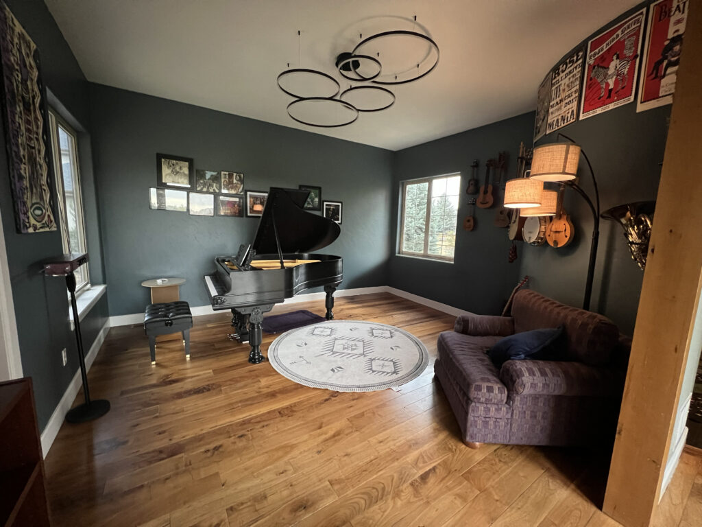 BM Blue Spruce Walls with White Dove Trim