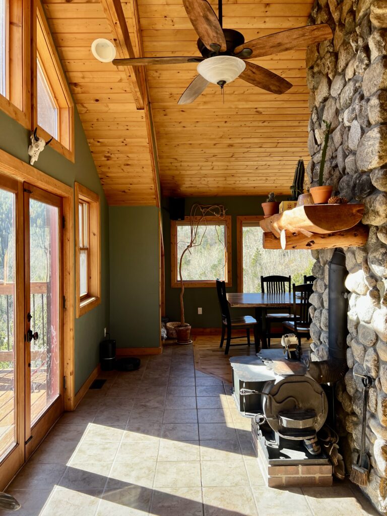 BM Cambridge Green Paint with Warm Wood Tones