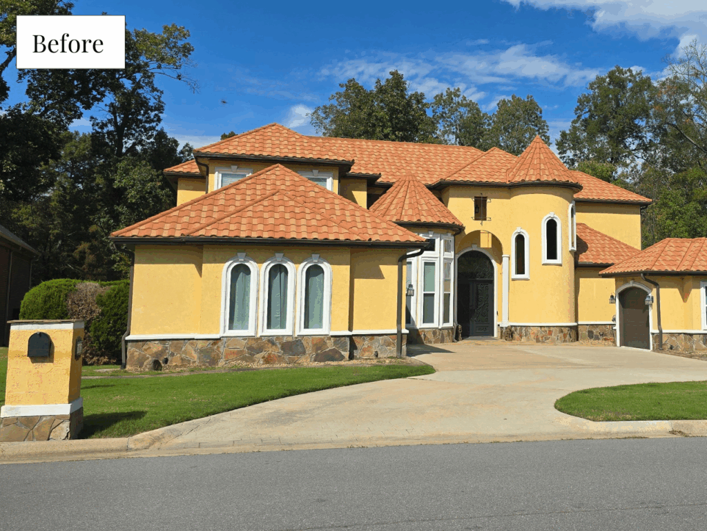 before photo of a yellow home exterior