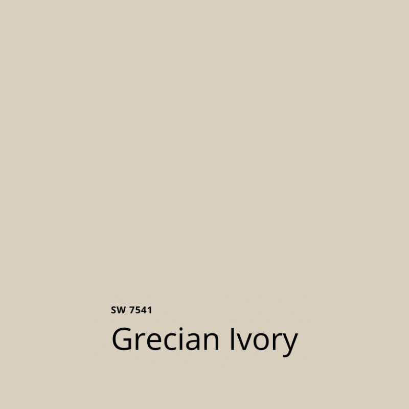 A swatch of Sherwin-Williams Grecian Ivory paint. 