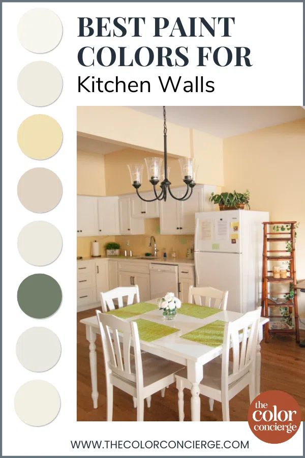 Kitchen with yellow walls and white cabinets.