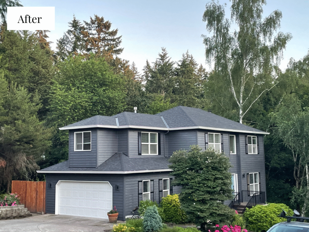 A home features a SW Peppercorn exterior color palette.