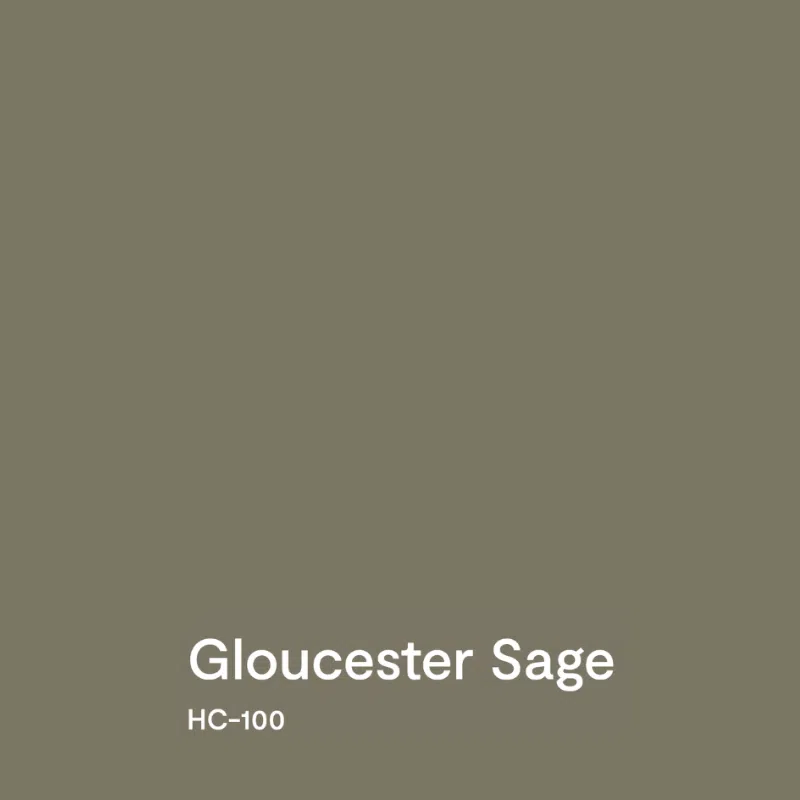A swatch of Benjamin Moore Gloucester Sage paint, one of the best sage green paint colors