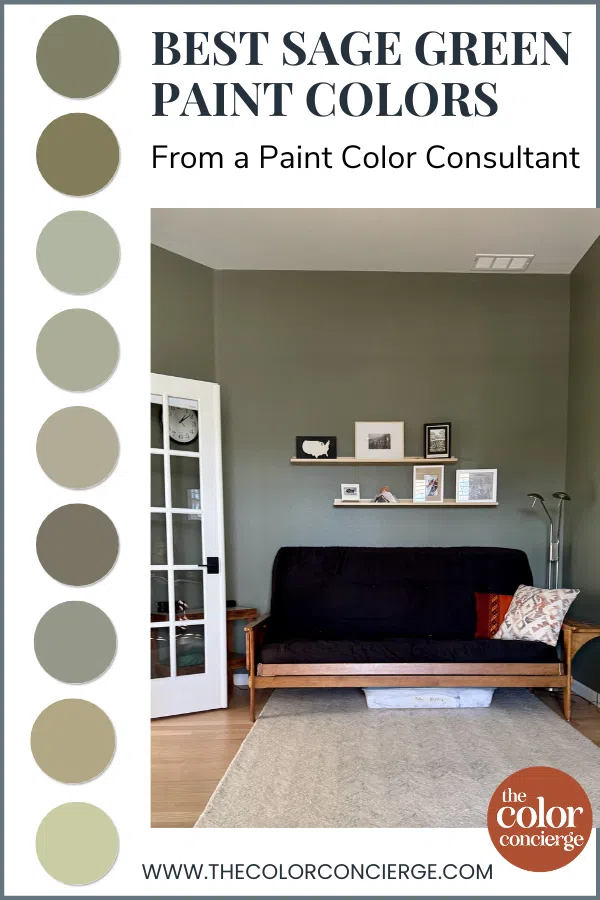 A sage green office painted with one of the best sage green paint colors.
