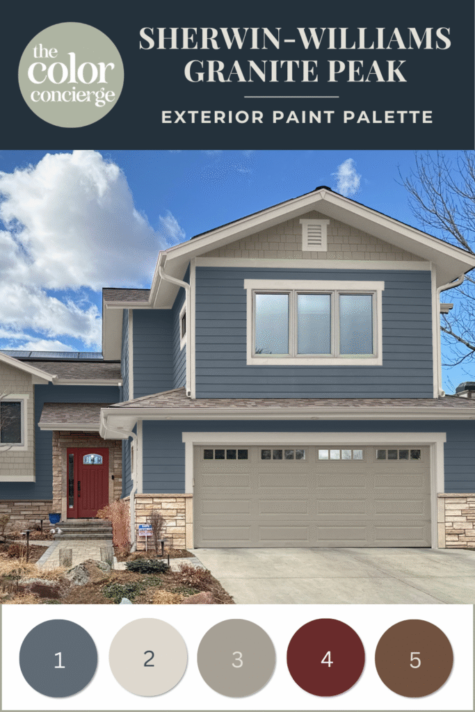 A photoshop rendering of a home painted with SW Granite Peak exterior paint.