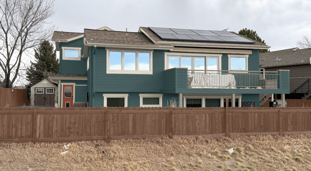 A paint color palette painted with Sherwin-Williams Still Water exterior paint. Photoshop rendering.