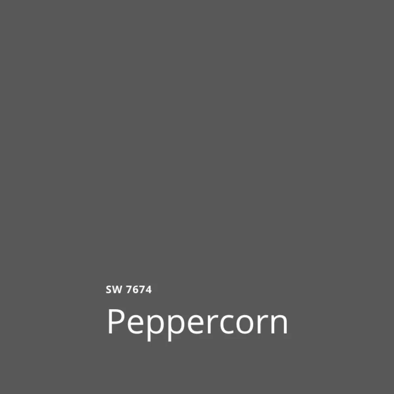 A swatch of Sherwin-Williams Peppercorn paint.