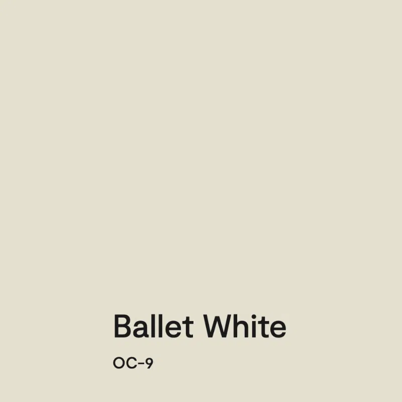 A swatch of Benjamin Moore Ballet White paint