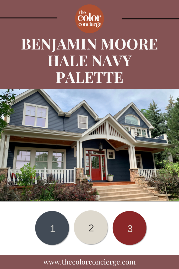 A Benjamin Moore Hale Navy exterior color palette.