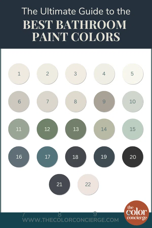 Explore the 22 best bathroom paint colors chosen by the paint color consultants at The Color Concierge.