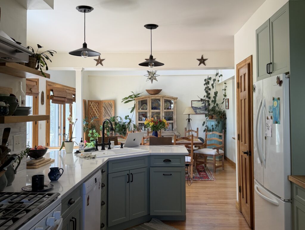 An open concept living area with BM Mascarpone walls.