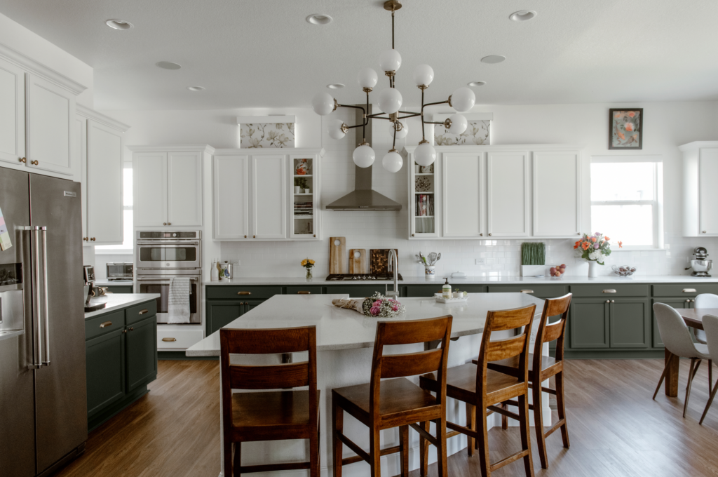 Sherwin-Williams Pewter Green Lower Cabinets