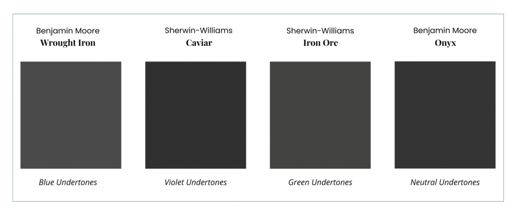 A graphic comparing the undertones of black paint colors.