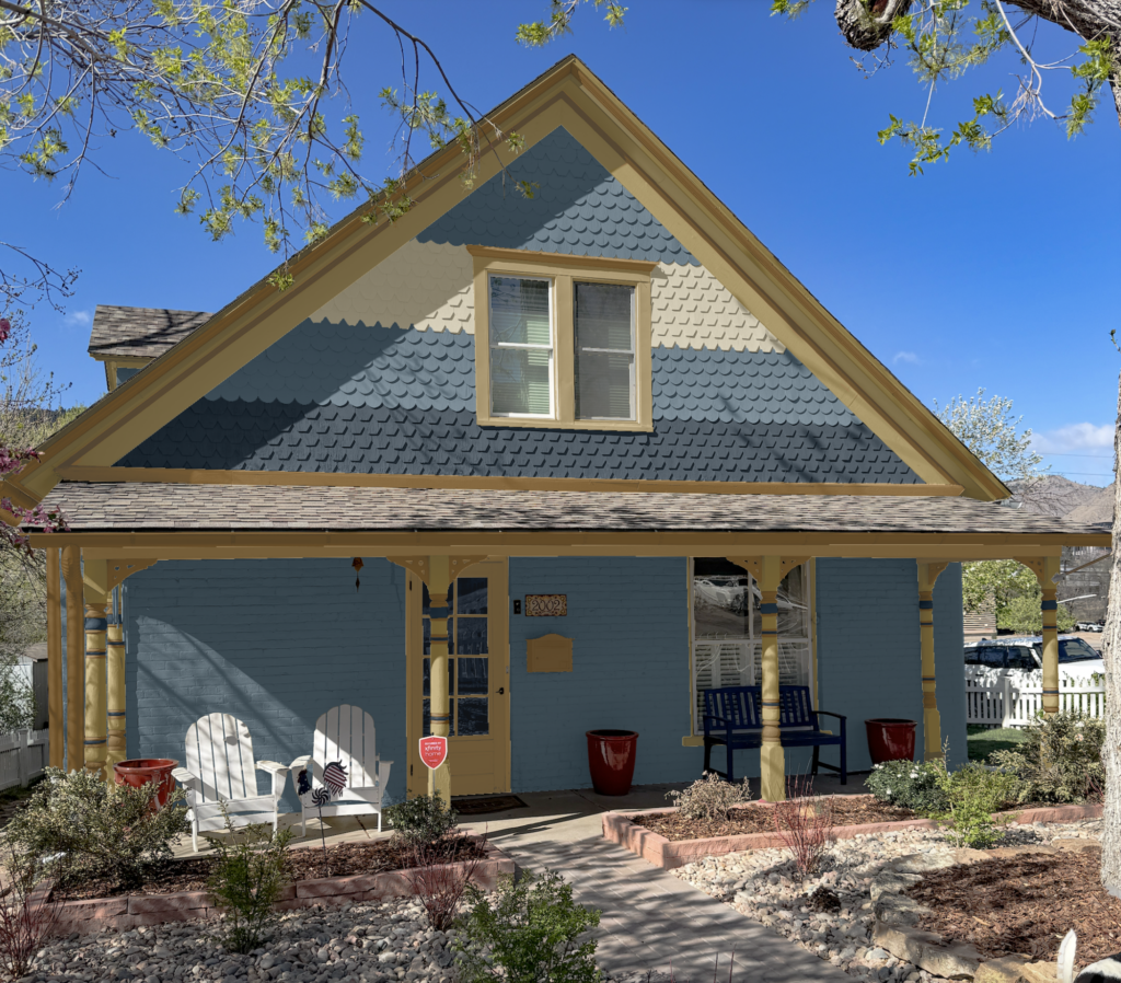 blue and yellow Victorian exterior palette for a historic home in Denver, CO
