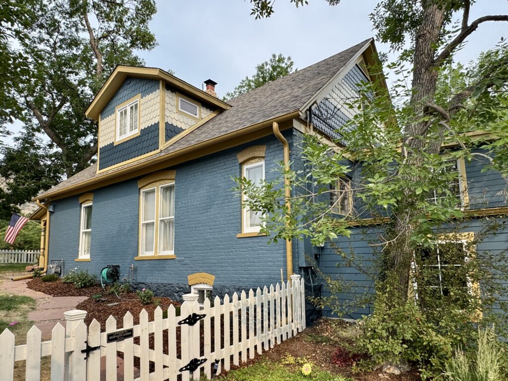 Explore this blue and yellow Victorian exterior palette for a historic home in Denver, CO. Want your own Victorian color scheme? Send me youn