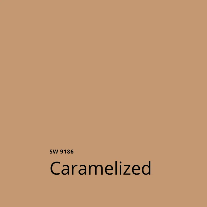 A paint swatch of Sherwin-Williams Caramelized paint.