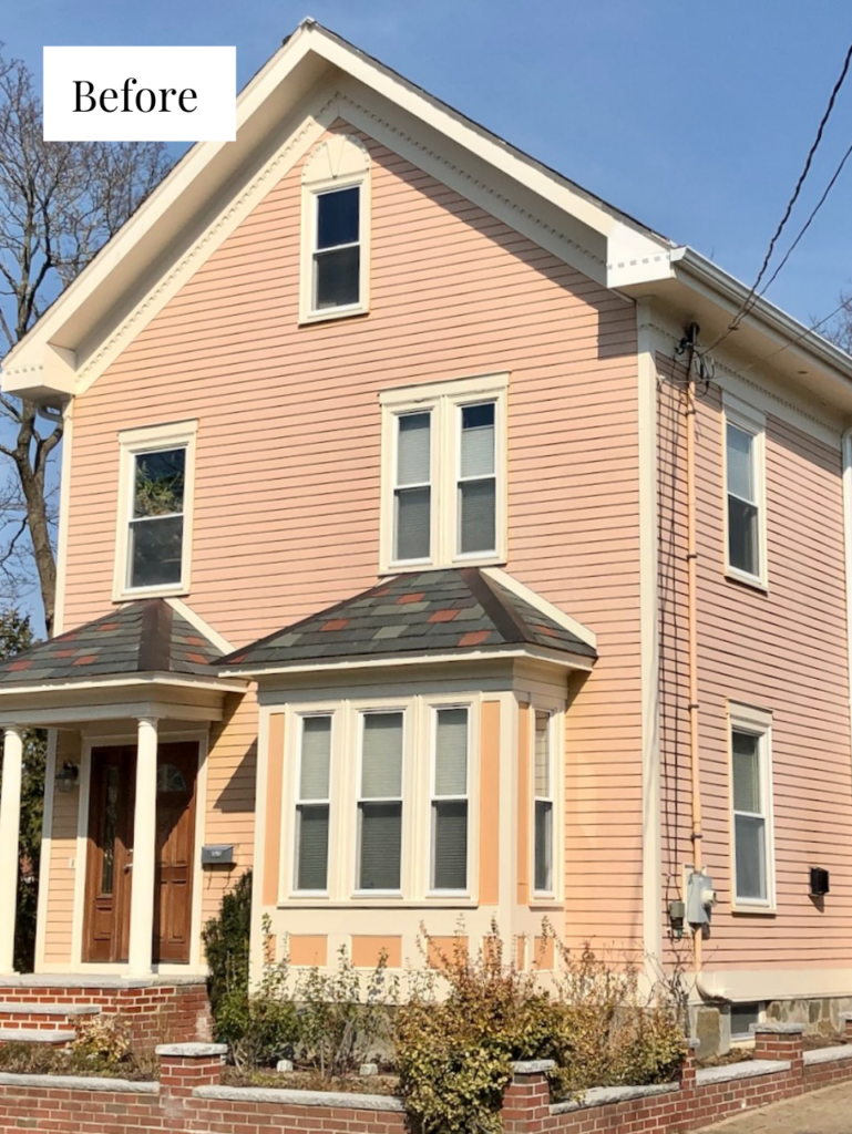 before photo of peach exterior paint color